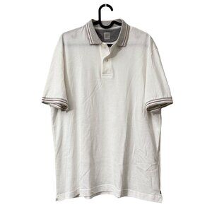 Eleventy Platinum White Gray Trim Cotton Short Sleeve Polo Shirt Mens Large